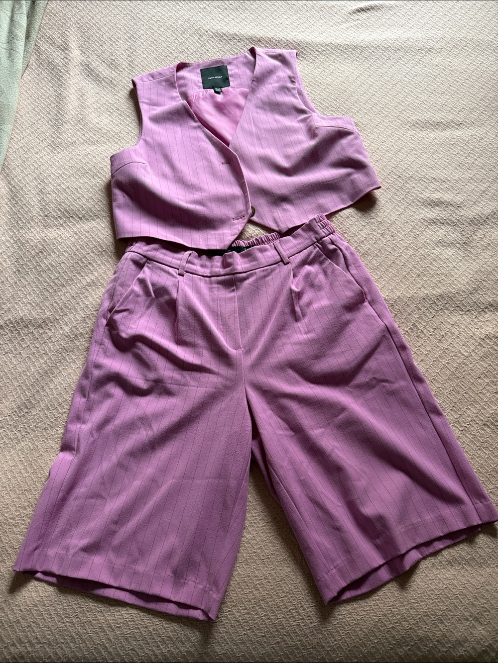 Vest & Wide-Leg Bermuda Stripe Set - Pink-Purple - Funky Casual - Tomboy Femme